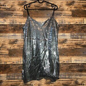 Sequin glitter silver gray mini party cocktail dress wild fable
